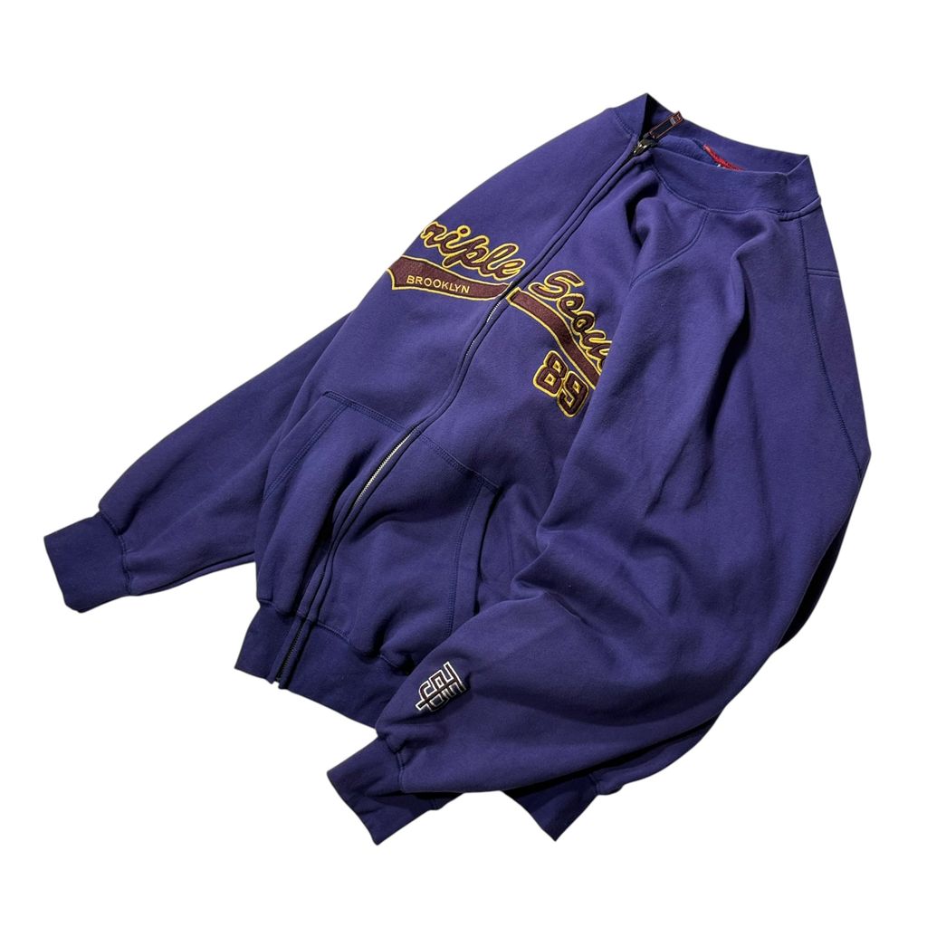 【USED】TRIPLE 5 SOUL Full Zip Sweat Jacket Purple L / トリプルファイブソウル フルジップ スウェット ジャケット パープル 紫 刺繍 555 中国製 メンズ Lサイズ 古着