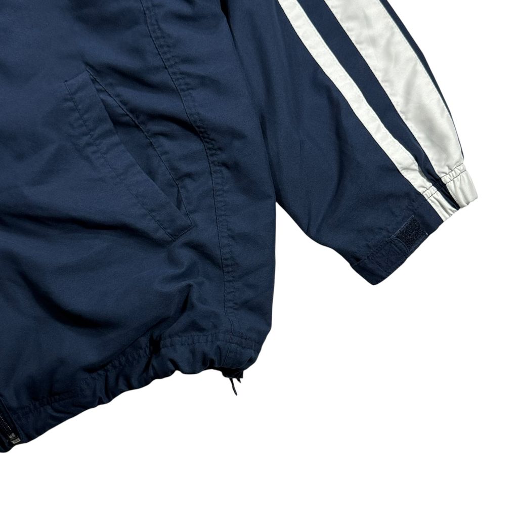 【USED】00s NIKE Nylon Track Jacket Navy x White XL / ナイキ ナイロンジャケット トラックジャケット サイドライン 刺繍ロゴ 紺 白 00年代