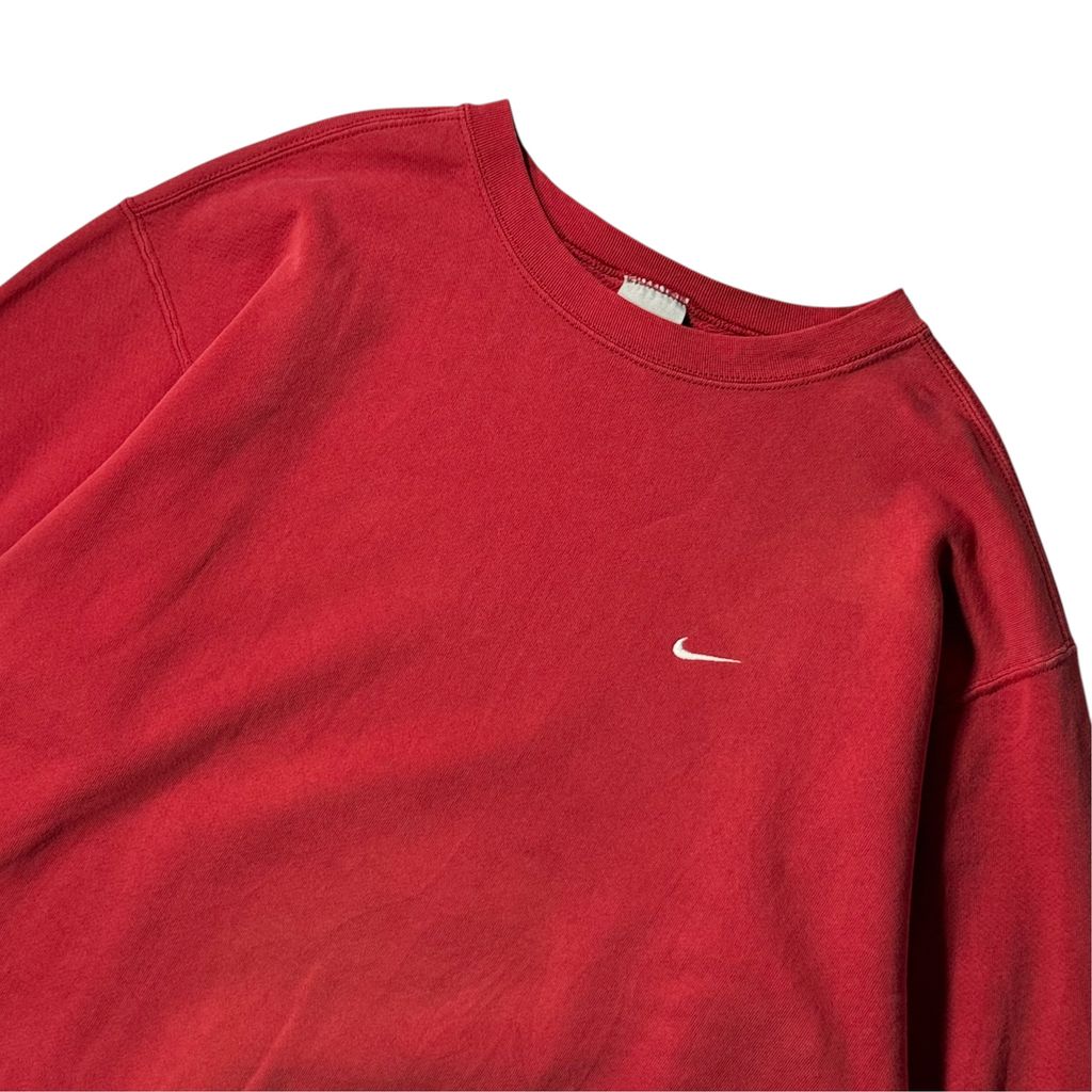 【USED】NIKE Swoosh Sweat Red XL / ナイキ ワンポイント スウッシュ 刺繍 クルーネック スウェット トレーナー レッド 赤 白タグ XLサイズ メンズ ユニセックス 古着