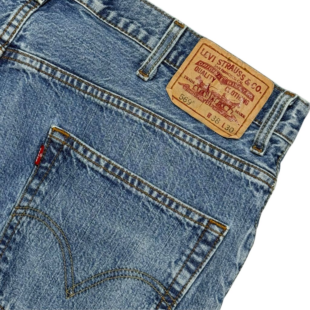 【USED】Levi's 569 Loose Straight Denim Pants Blue 38 x 30 / リーバイス ルーズ ストレート デニム パンツ ブルー ウォッシュデニム 太め バギー 古着