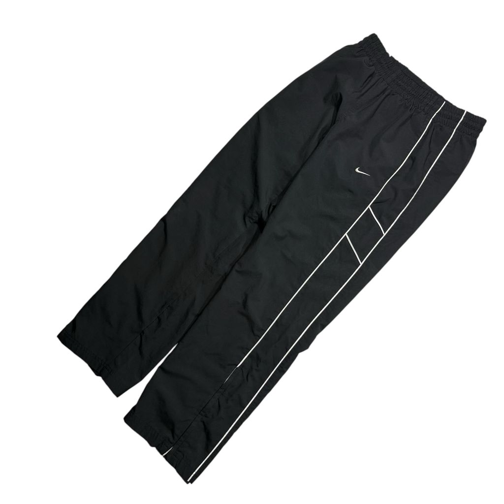 【USED】00s Nike Nylon Tech Pants Black x White Piping S / ナイキ ナイロン テック パンツ ブラック ホワイトパイピング スウッシュ刺繍 スポーツ