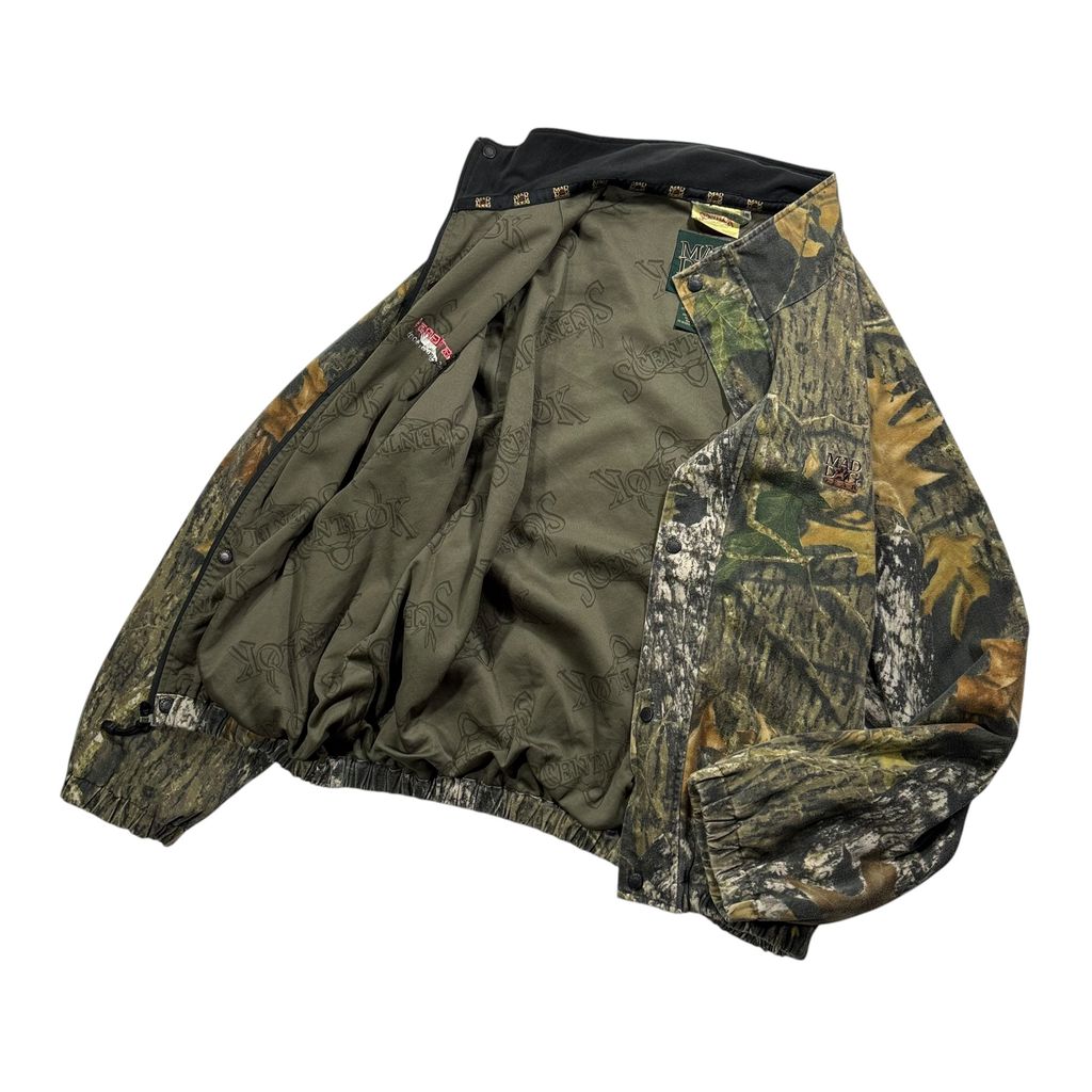 【USED】90s〜00s MAD DOG GEAR by Stearns Real Tree Camo Cotton Jacket XL / マッドドッグギア リアルツリーカモ 迷彩柄 コットンジャケット 総柄 企業刺繍 Scent-Lok 90年代 ヴィンテージ 古着