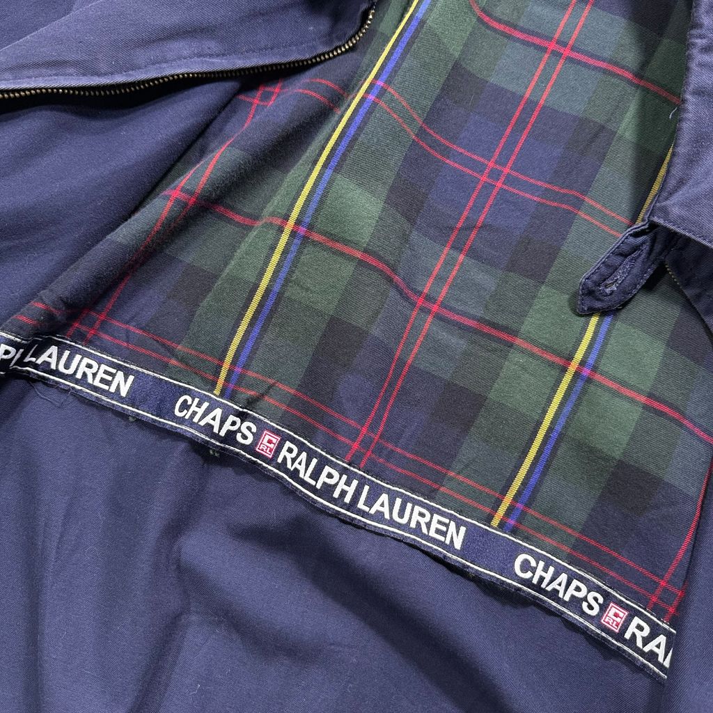 【USED】90s CHAPS RALPH LAUREN Swing Top Jacket Navy L / チャップス ラルフローレン スウィングトップ ドリズラージャケット ネイビー 濃紺 タータンチェック裏地 90年代 ヴィンテージ 古着