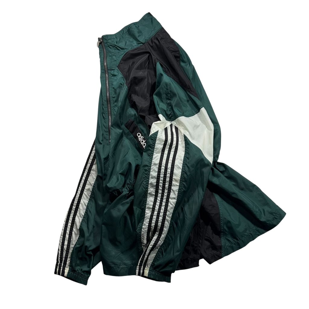 【USED】90s adidas Performance Logo Nylon Pullover Jacket Dark Green x Black x White L / アディダス パフォーマンスロゴ ナイロン プルオーバー ジャケット