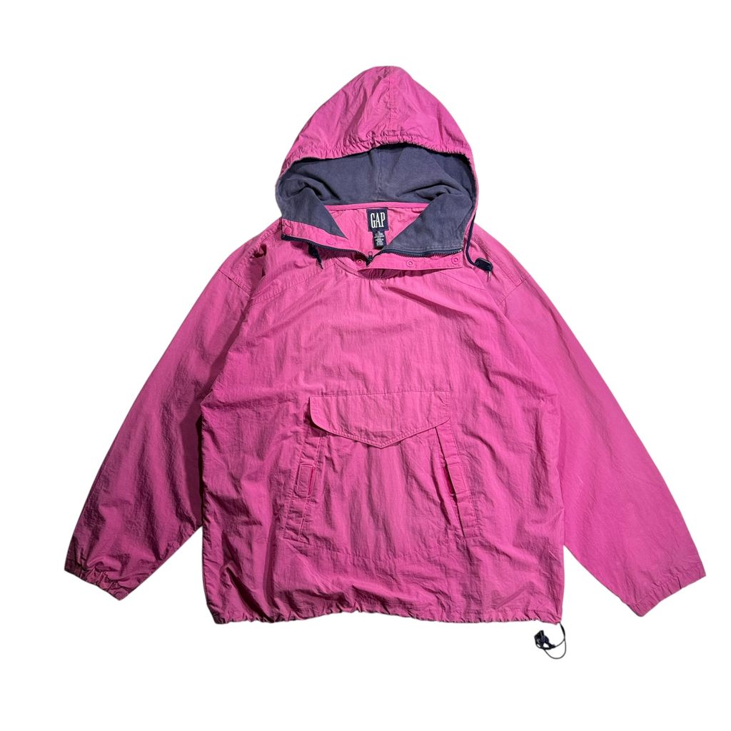 【USED】90s OLD GAP Anorak Hooded Nylon Jacket Pink x Navy XL / オールドギャップ アノラック パーカー フーデッド ナイロンジャケット プルオーバー ピンク 90年代