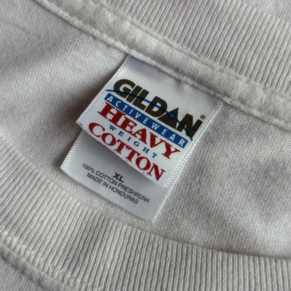 【USED】xtant エクスタント GILDAN ギルダン S/SL Tee 企業ロゴ 白 半袖Tシャツ バックプリント XLサイズ