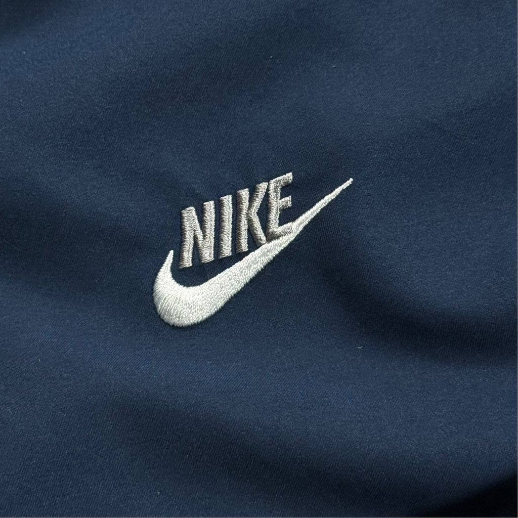 【USED】00s NIKE Nylon Track Jacket Navy x White XL / ナイキ ナイロンジャケット トラックジャケット サイドライン 刺繍ロゴ 紺 白 00年代