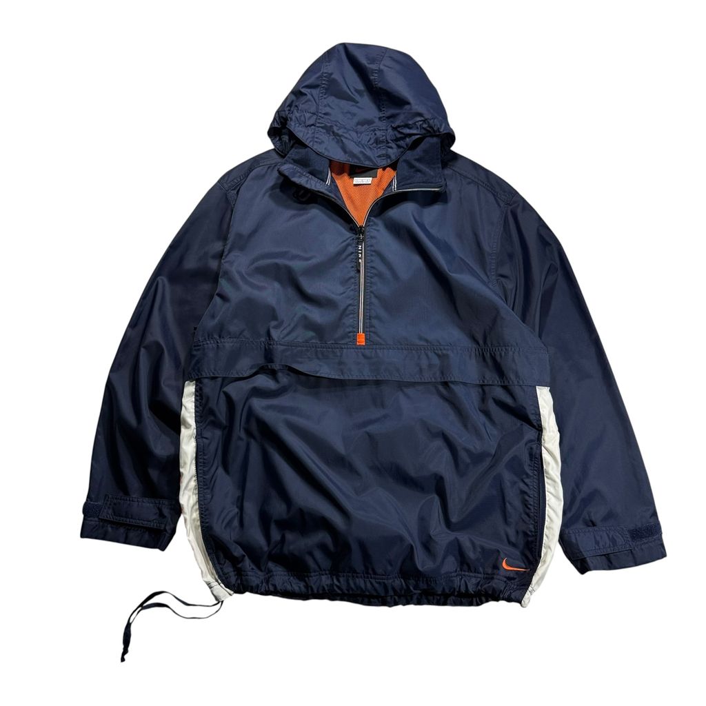 【USED】00s NIKE Hooded Nylon Pullover Jacket Navy x Orange L / ナイキ フーデッド ナイロン プルオーバー ジャケット アノラック パーカー 刺繍 紺 オレンジ 00年代