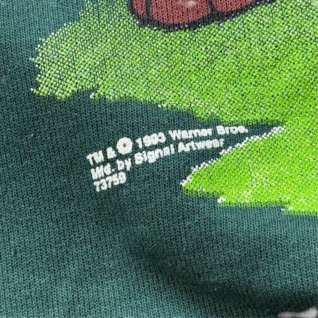 【USED】1993 USA製 LOONEY TUNES Marvin the Martian Taz Sweat Green XL / ルーニーテューンズ マービンザマーシャン タズ クルーネック スウェット グリーン USA製 SIGNAL 90年代 古着