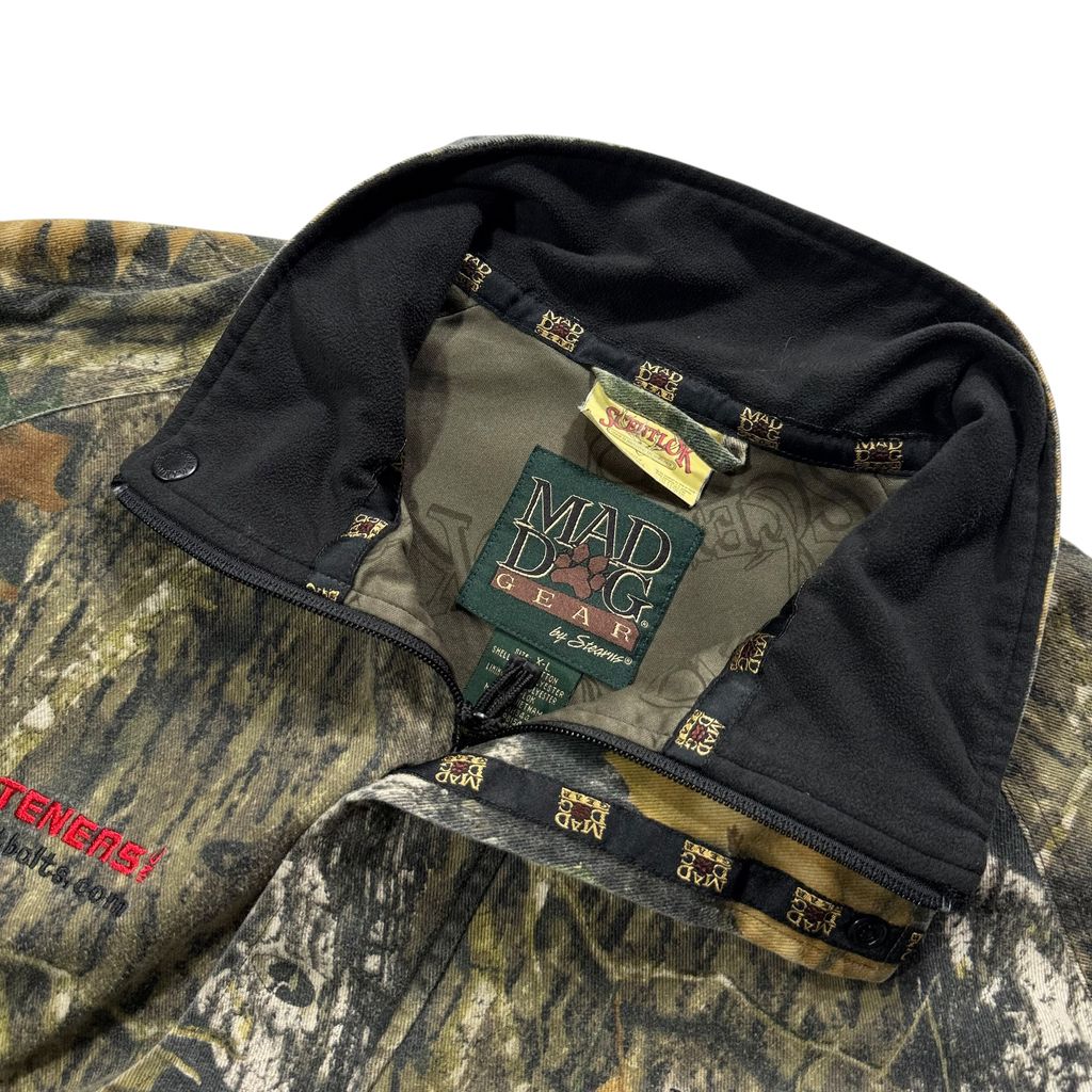 【USED】90s〜00s MAD DOG GEAR by Stearns Real Tree Camo Cotton Jacket XL / マッドドッグギア リアルツリーカモ 迷彩柄 コットンジャケット 総柄 企業刺繍 Scent-Lok 90年代 ヴィンテージ 古着