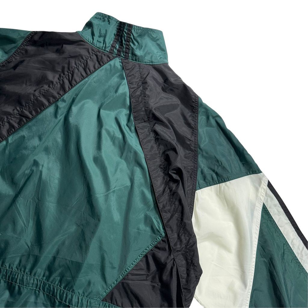 【USED】90s adidas Performance Logo Nylon Pullover Jacket Dark Green x Black x White L / アディダス パフォーマンスロゴ ナイロン プルオーバー ジャケット