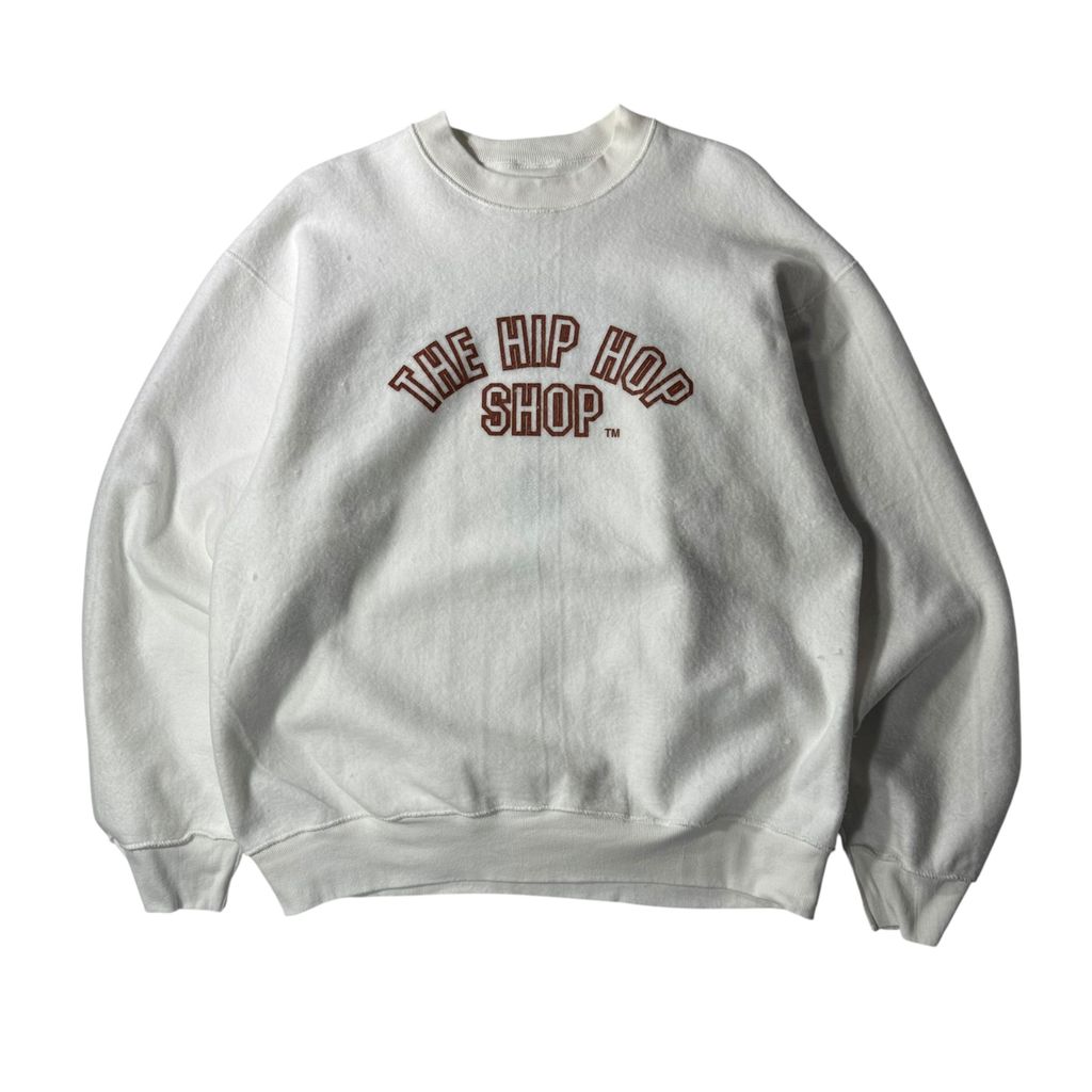 【USED】90s USA製 MOE MALONE'S HIP HOP SHOP Sweat White L / モーリスマローン ヒップホップショップ スウェット トレーナー ホワイト USA製 90年代 ヴィンテージ 古着