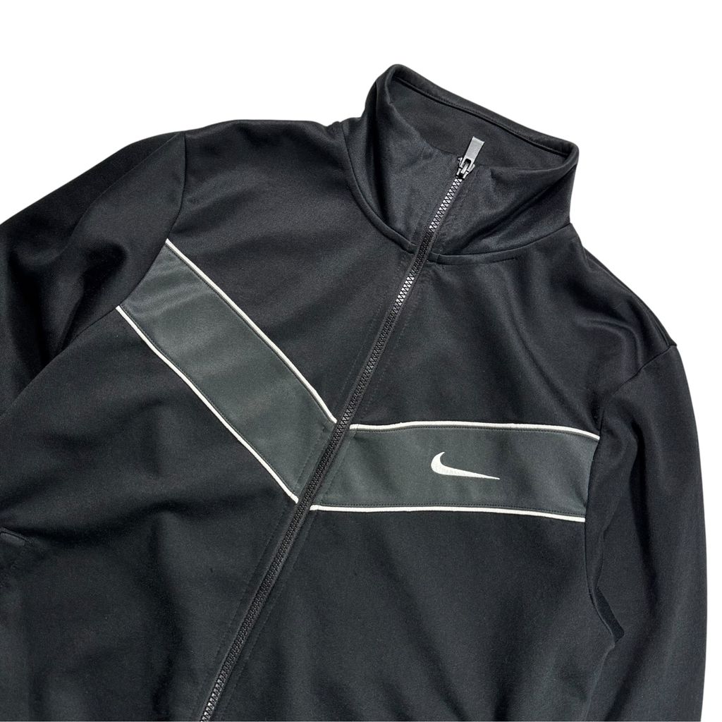 【USED】00s NIKE Track Jacket Black x Gray M / ナイキ トラックジャケット ジャージ 刺繍ロゴ 切替 スタンドカラー 黒 灰色 00年代