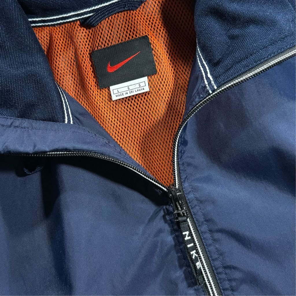 【USED】00s NIKE Hooded Nylon Pullover Jacket Navy x Orange L / ナイキ フーデッド ナイロン プルオーバー ジャケット アノラック パーカー 刺繍 紺 オレンジ 00年代