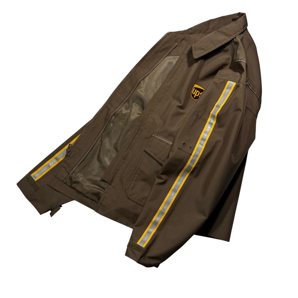 【USED】TWINHILL UPS Official Uniform Utility Jacket Brown MD / ツインヒル UPS 公式ユニフォーム ワークジャケット ブラウン 茶色 リフレクターテープ付き 企業モノ 古着