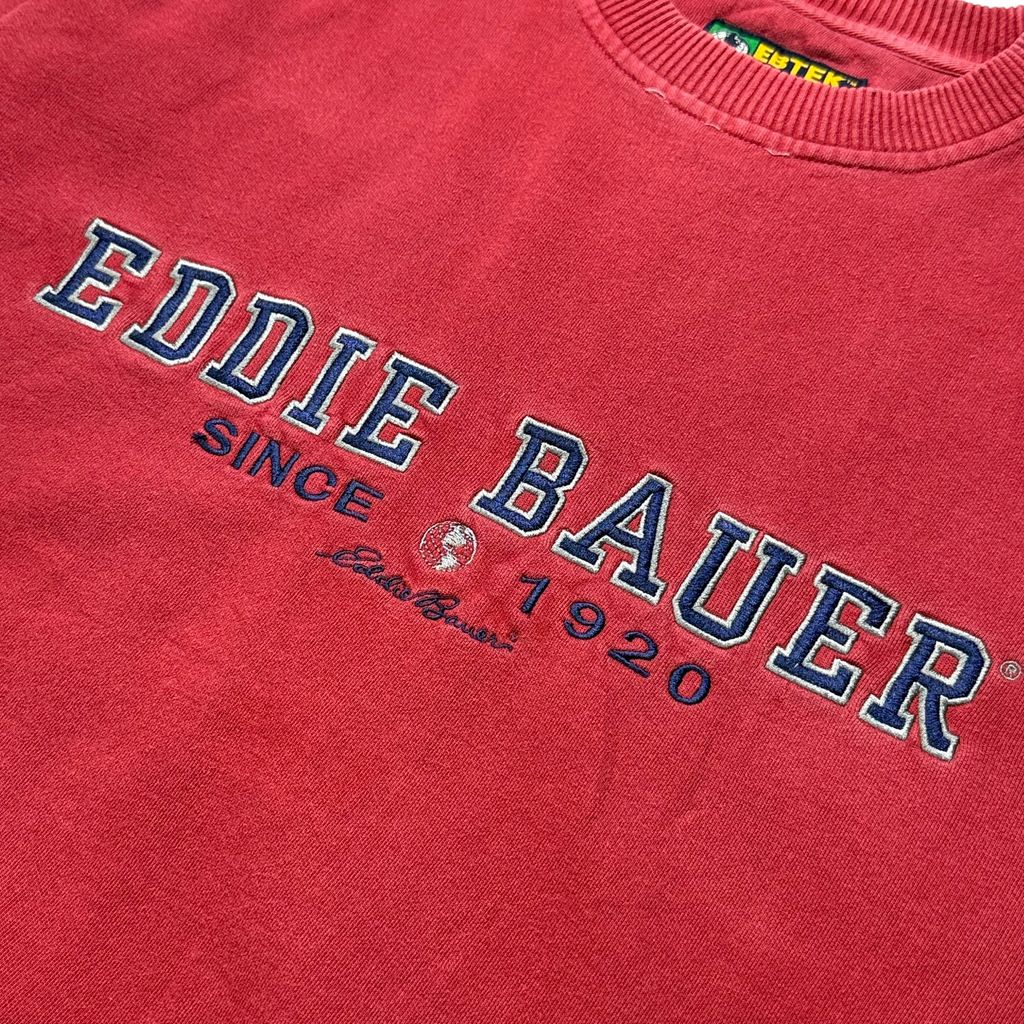 【USED】90s EBTEK Eddie Bauer Center Logo Sweat Wine L MADE IN CANADA / エディーバウアー エビテック センターロゴ 刺繍 クルーネック スウェット トレーナー エンジ バーガンディ カナダ製