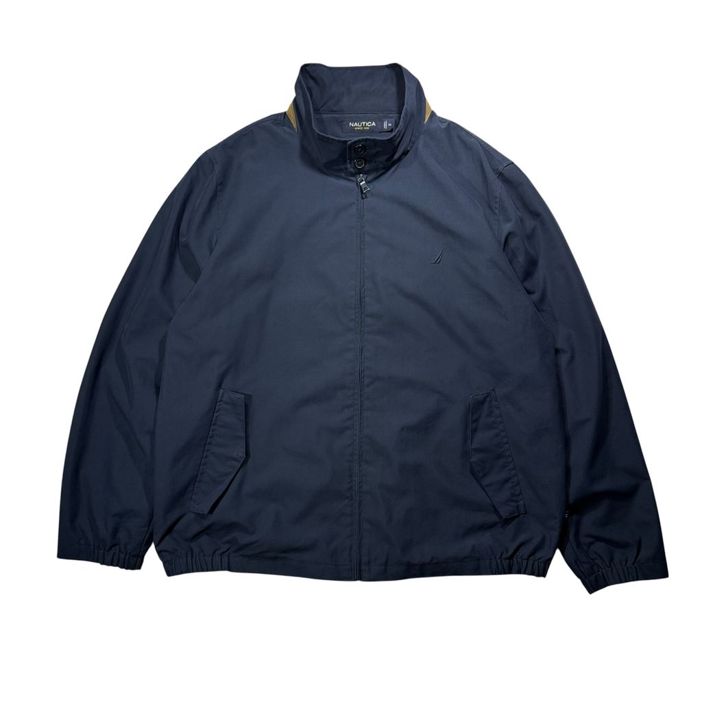 【USED】NAUTICA Swing Top Jacket Navy XL / ノーティカ スウィングトップ ジップアップブルゾン ジャケット 立ち襟 コーデュロイ切り替え 紺 ビッグサイズ 古着 USED