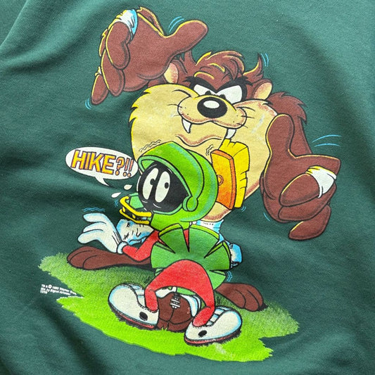 【USED】1993 USA製 LOONEY TUNES Marvin the Martian Taz Sweat Green XL / ルーニーテューンズ マービンザマーシャン タズ クルーネック スウェット グリーン USA製 SIGNAL 90年代 古着