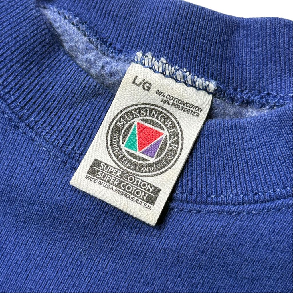 【USED】MUNSINGWEAR SUPER COTTON Plain Sweat Navy L 90s USA製 / マンシングウェア スーパーコットン 無地 クルーネック スウェット ネイビー 紺 USA製 Lサイズ 古着